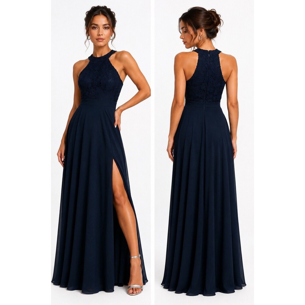 Lulus Picture Perfect Navy Blue Lace Maxi Dress Size S NWT
